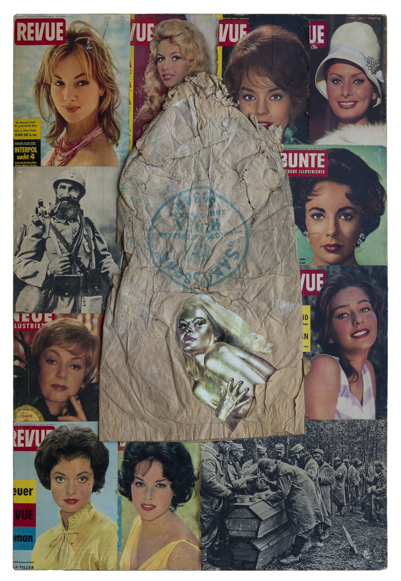 Tomislav Gotovac, Cím nélkül (Revü), 1965, kollázs, karton, 1253 x 853 mm © Marinko Sudac-gyűjtemény
Tomislav Gotovac, Untitled (Revue), 1965, collage, cardboard, 1253 x 853 mm © Marinko Sudac Collection TomislavGotovac