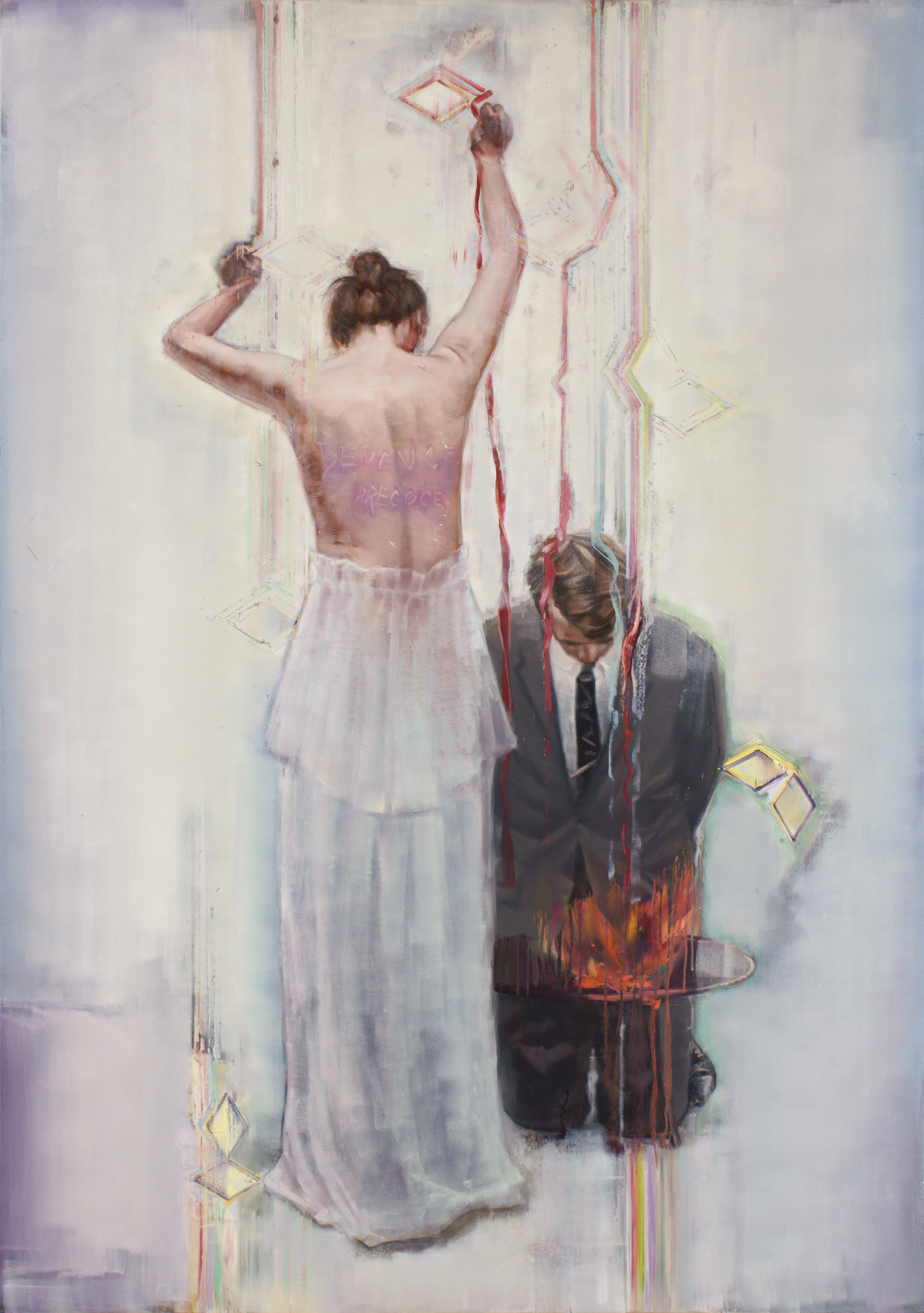 SZŰCS Attila: Szertartás, 2015, olaj, gesso, fatábla, 200 x 140 cm © Magángyűjtemény, Biella
SZŰCS Attila: Ceremony, 2015, oil, gesso on board, 200 x 140 cm © Private Collection, Biella Ceremony