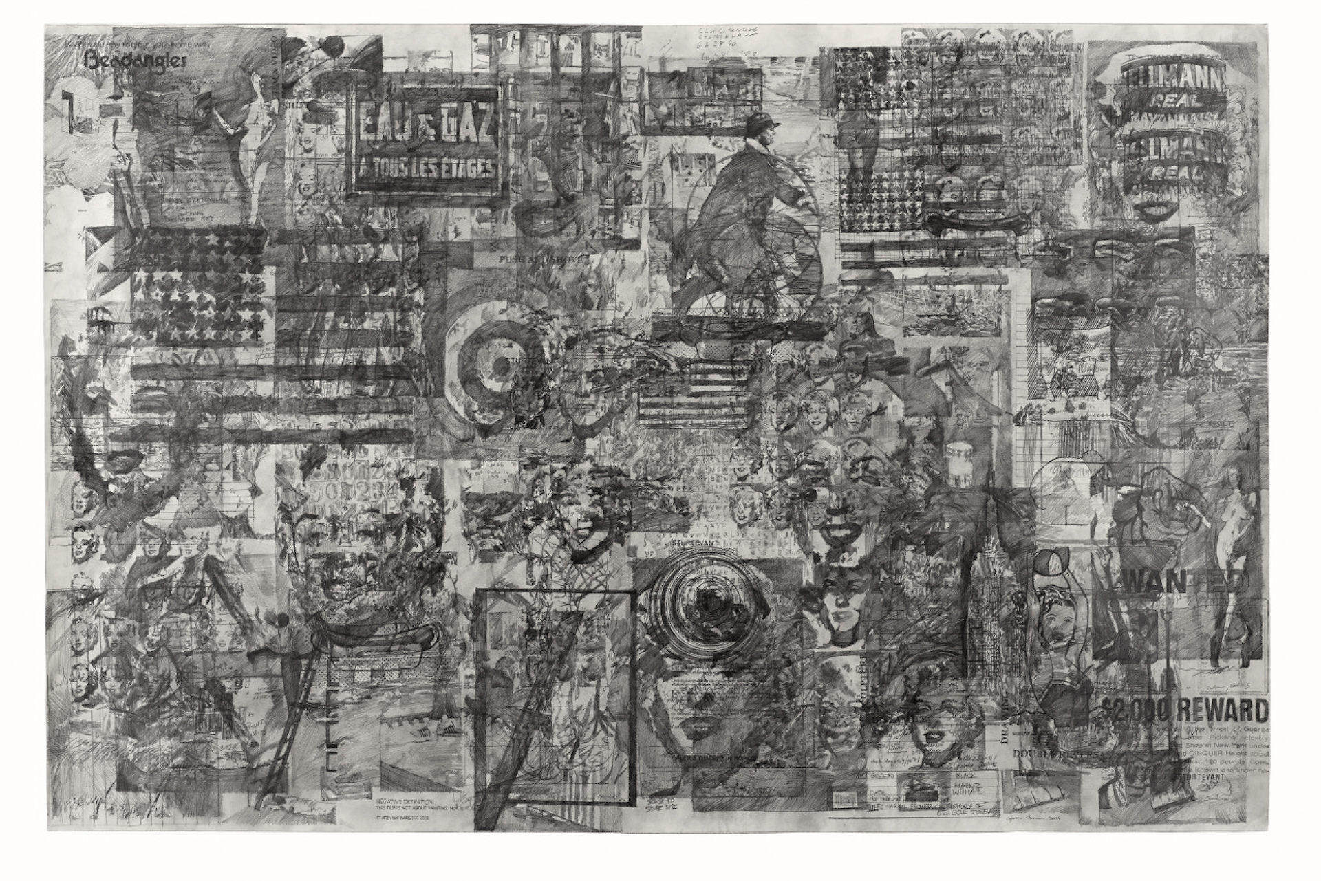 Ciprian Mureşan: Elaine Sturtevant könyvének minden oldala, 2014. Papír, ceruza, 93 x 142 cm 
Ciprian Mureşan: All pages of Elaine Sturtevant book, 2014, pencil on paper, 93 x 142 cm All images