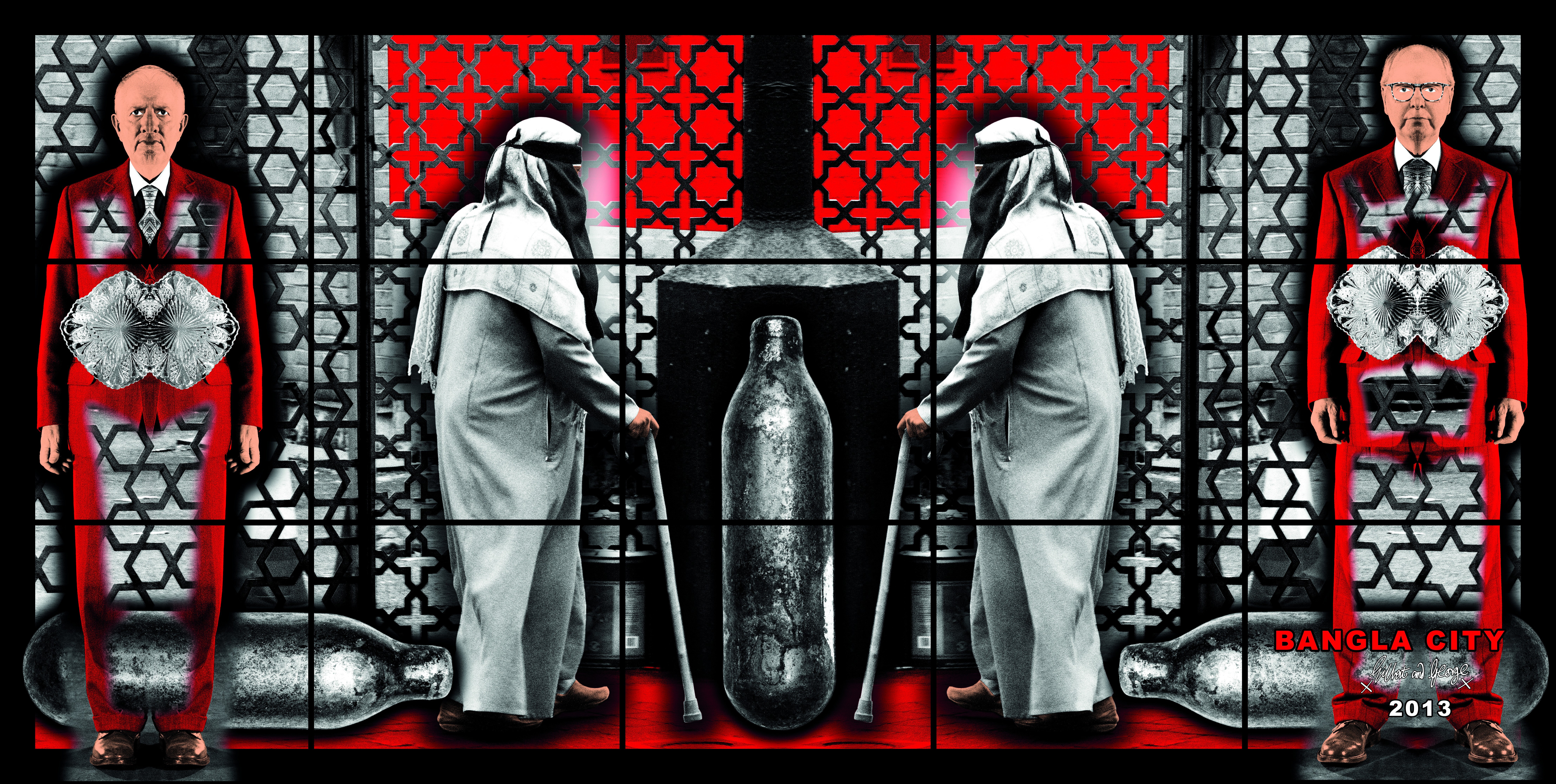 BANGLA CITY, 191 × 377 cm, 
2013 copyright Gilbert & George
courtesy Galerie Thaddaeus Ropac, London ・ Paris ・ Salzburg Bangla City 2013 copyright Gilbert & George