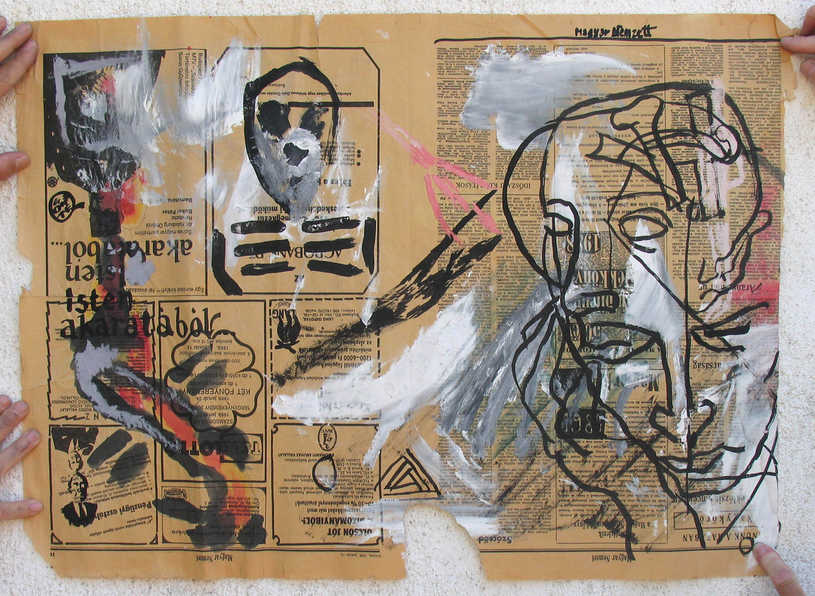 Magyar nemzett, tempera, újságpapír, 1989, fotó: Kerekes ZoltánMagyar nemzett, tempera, newspaper, 1989, photo: Zoltán Kerekes Magyar nemzett