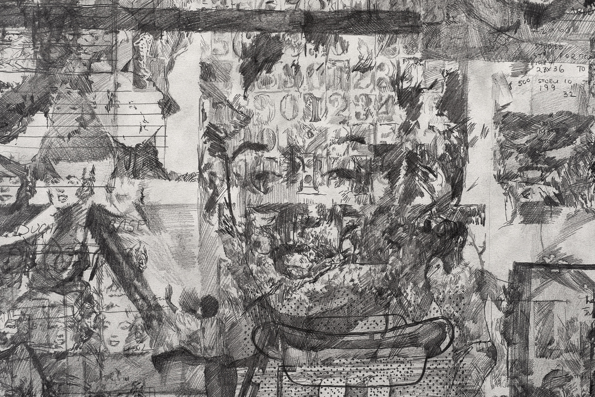 Ciprian Mureşan: Elaine Sturtevant könyvének minden oldala (részlet), 2014. Papír, ceruza, 93 x 142 cm 
Ciprian Mureşan: All pages of Elaine Sturtevant book, 2014 (detail), pencil on paper, 93 x 142 cm All images - detail