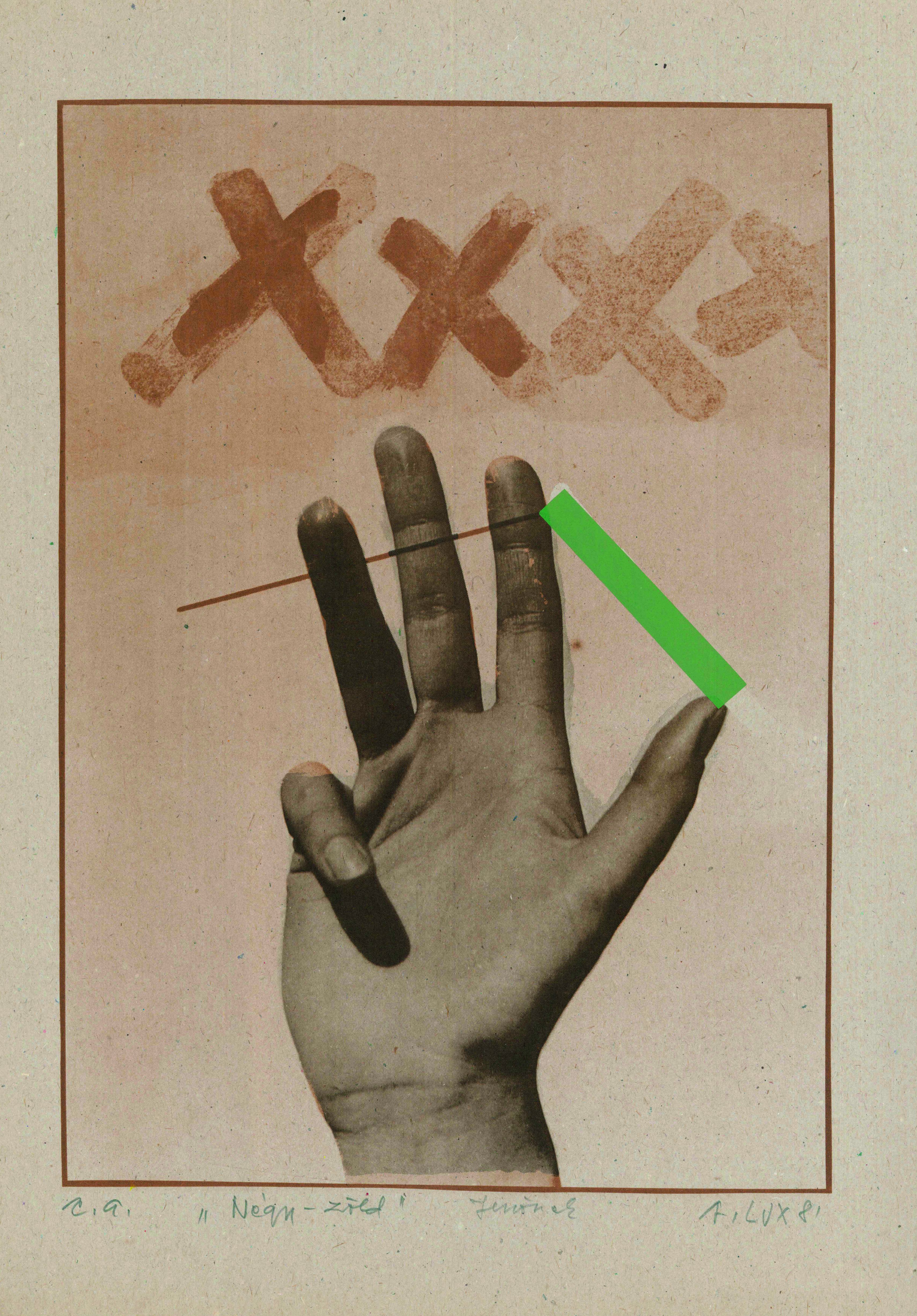 LUX Antal: Négy-zöld | Four-green, 1981, ofszetnyomat | offset print (ed.75), 395 × 290 mm © Neon Galéria LUX Antal