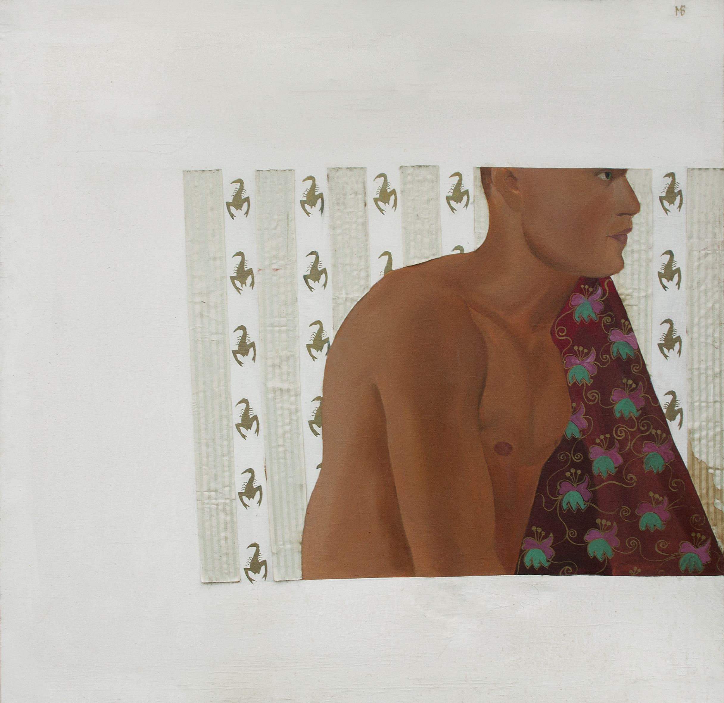 Bella Matvejeva: Cím nélkül, 1989. Olaj, vászon, textil applikáció, 150 x 150 cm. Andrej Hlobysztyin gyűjteménye
Bella Matveeva: Untitled, 1989. Oil on canvas, fabric application, 150 x 150 cm. Collection of Andrey Khlobystin Bella Matveeva