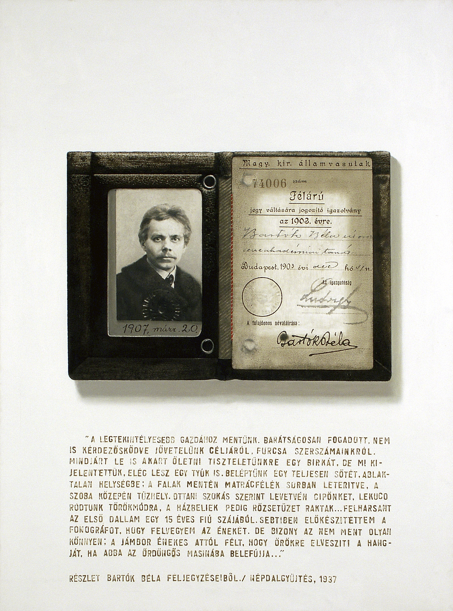 LAKNER László: Bartók Béla vasúti igazolványa, 1974. Olaj, vászon, 200 x 150 cm.  Ludwig Forum für Internationale Kunst, Sammlung Ludwig, Aachen. Fotó: Rosta József 
LAKNER László: Bartók Béla's Rail Pass, 1974. Olaj, vászon, 200 x 150 cm.  Ludwig Forum für Internationale Kunst, Sammlung Ludwig, Aachen. Fotó: Rosta József LAKNER László