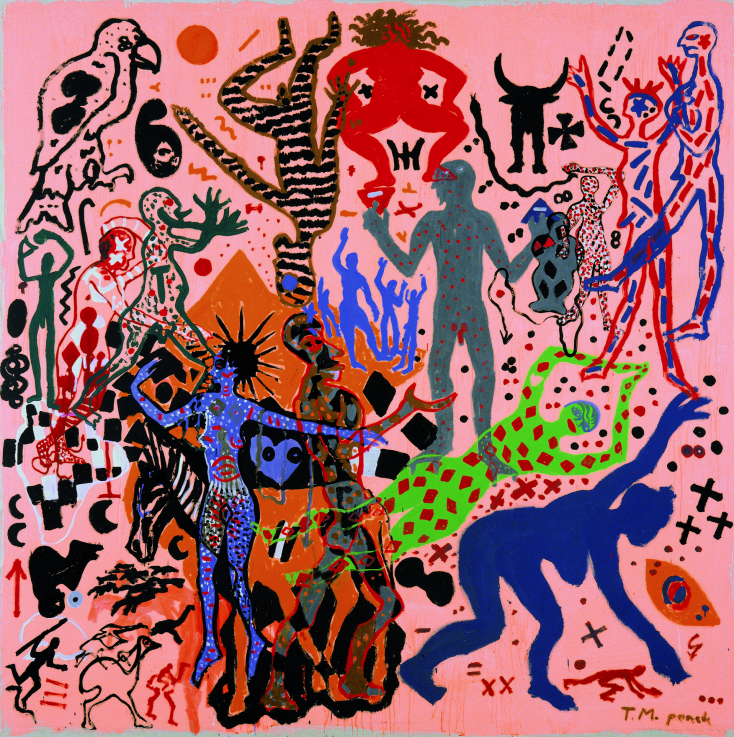 PENCK A.R.: METAFIZIKUS ÁTHATOLÁS EGY ZEBRÁN. 1975., pamutvászon, diszperziós festék és akril, a Ludwig Múzeum gyűjteménye, az aacheni Peter und Irene Ludwig Stiftung adománya, 1989