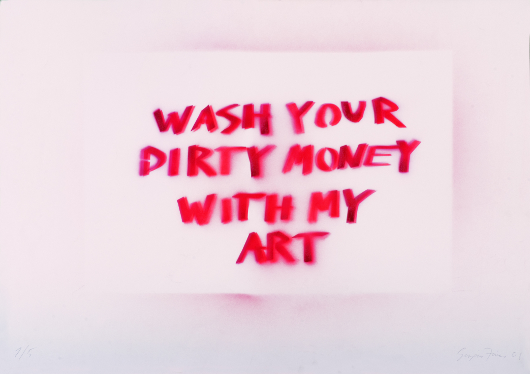 SUGÁR János: Dirty Money, 2008, spray, gépírás, papír │ spray, typewriting on paper, Ludwig Múzeum - Kortárs Művészeti Múzeum, Budapest