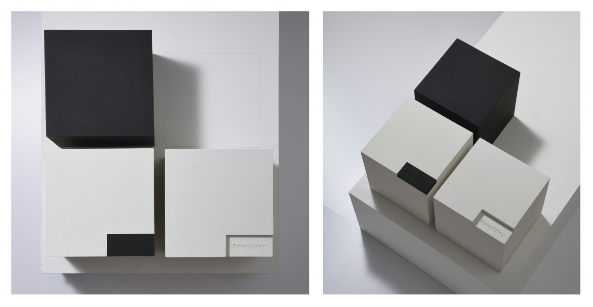 Türk Péter: Tömeghiány, fényhiány…, 1976-1978 k.  fa, akril; 20 x 20 x 20 cm / db a művész hagyatéka  fotó: Rosta József | Péter Türk: Want of Volume, Want of Light…, c. 1976–1978 acrylic on wood,  20 x 20 x 20 cm each from the artist’s estate photo: József Rosta