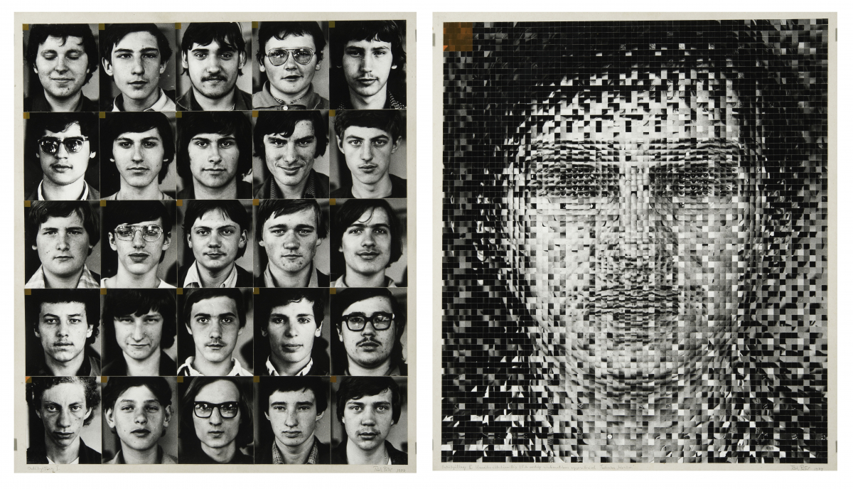 Türk Péter: Osztályátlag I-II., 1979 fotó: brómezüst zselatin nagyítás, papír, 79,5 x 69,5 cm / db  Magyar Nemzeti Galéria  fotó: Mester Tibor | Péter Türk: Class Average I–II, 1979 photo: gelatin silver bromide print on paper, 79.5 x 69.5 cm each Hungarian National Gallery photo: Péter Makrai