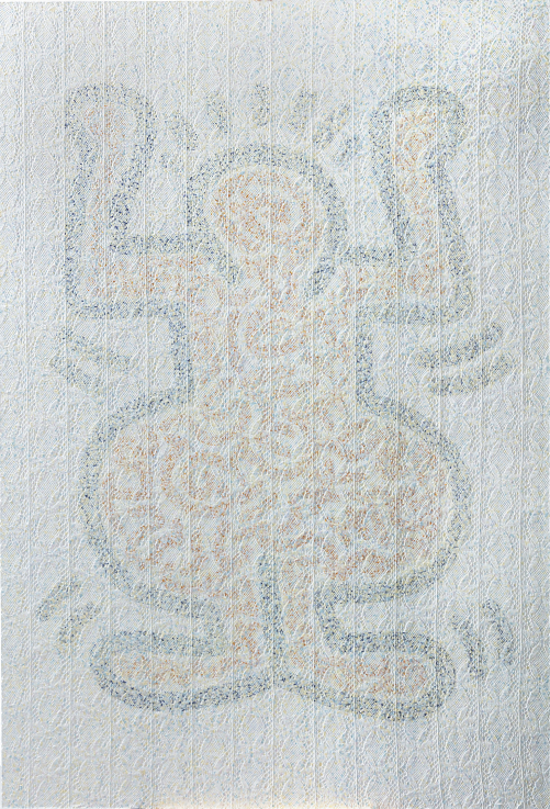 Sam Havadtoy: Ludo, 190x135 cm antik csipke, akril, 2018