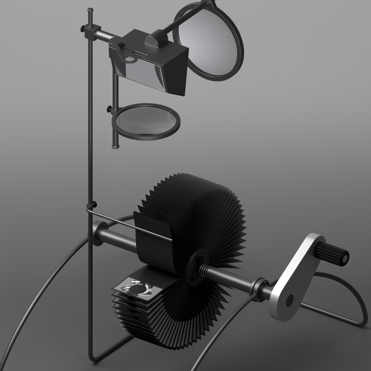 Waliczky-Tamás_Flipbook-Camera-Lucida_2018  Waliczky Tamás: Flipbook camera lucida 2018. Számítógépes grafika, lightbox, 100 x 100 cm  A művész és a Molnár Ani Galéria jóvoltából  Tamás Waliczky: Flipbook Camera Lucida, 2018. Computer graphic print on lightbox 100 x100 cm  Courtesy of the artist and Ani Molnár Gallery, Budapest