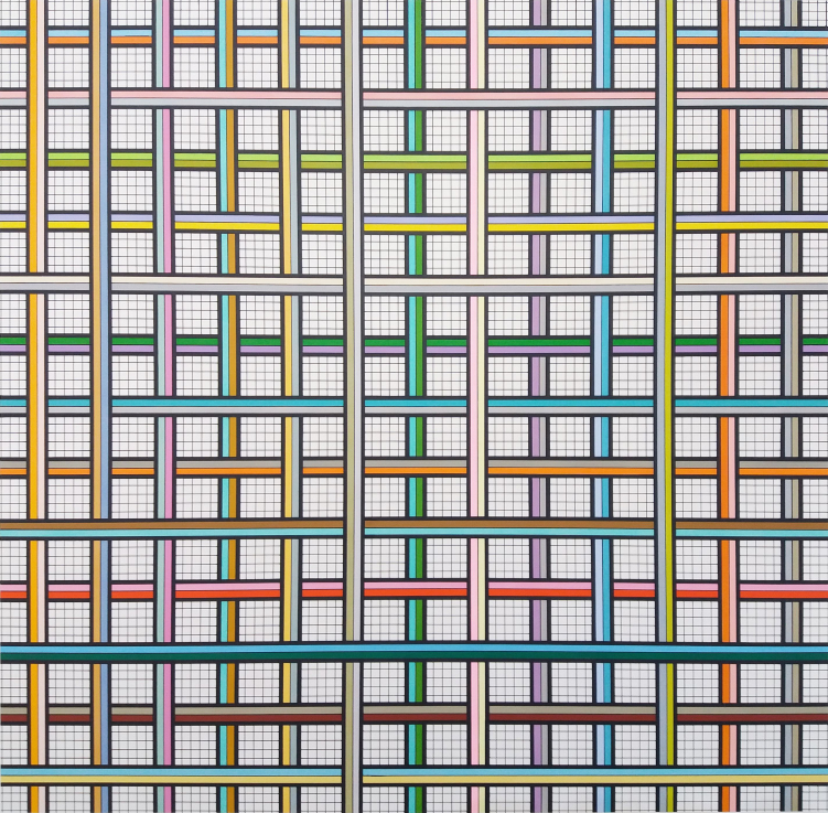 JOVÁNOVICS Tamás: Hibrid hierarchia / Hybrid Hierarchy, 102,5 cm X 102,5 cm; akril, préselt fa lemez / acrylic paint, pressed wood panel, 2019