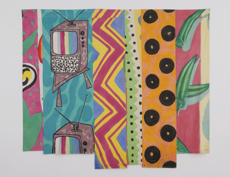 Kim MacConnel, Ehető / Edible, 1979, akril, fémfesték, pamut / acrylic and metal varnish on cotton, 258 x 302 cm Ludwig Múzeum – Kortárs Művészeti Múzeum, Budapest / Ludwig Museum – Museum of Contemporary Art, Budapest Fotó/Photo: Rosta József