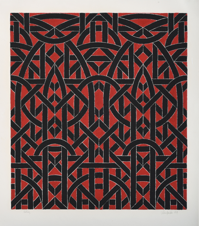 Valerie Jaudon, Natchez, 1979, olajpasztell, merített papír / oil pastel on mould-made paper, 103,2 x 93 cm Ludwig Múzeum – Kortárs Művészeti Múzeum, Budapest / Ludwig Museum – Museum of Contemporary Art, Budapest Fotó/Photo: Rosta József