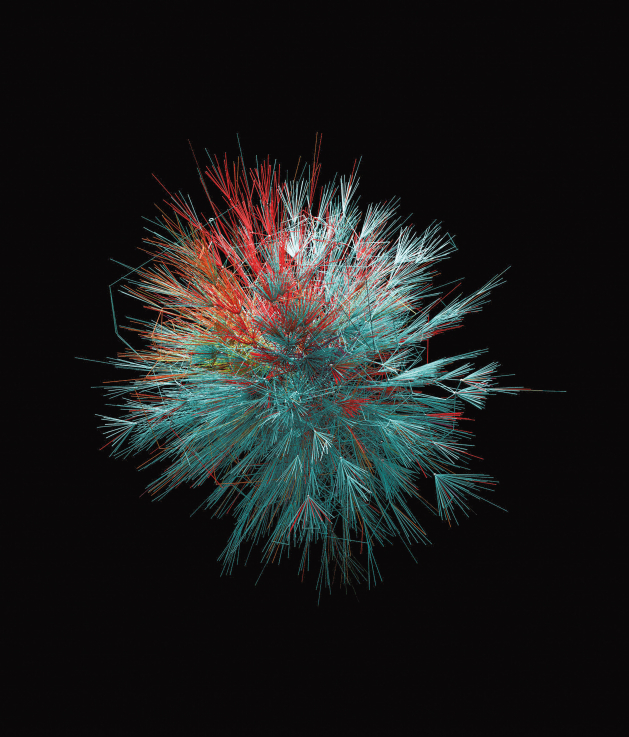 MŰVÉSZETI HÁLÓ, 2018 THE ART NETWORK, 2018  A.-L. Barabási, S.P. Fraiberger, A. Grishchenko, M. Resch, C. Riedl, R. Sinatra: A Művészeti háló, a Science 2018. november 16-i száma „Quantifying Reputation and Success in Art” című cikkéből The Art Network, by A.-L. Barabási, S.P. Fraiberger, A. Grishchenko, M. Resch, C. Riedl, and R. Sinatra, created for “Quantifying Reputation and Success in Art,”  Science (November 16, 2018)