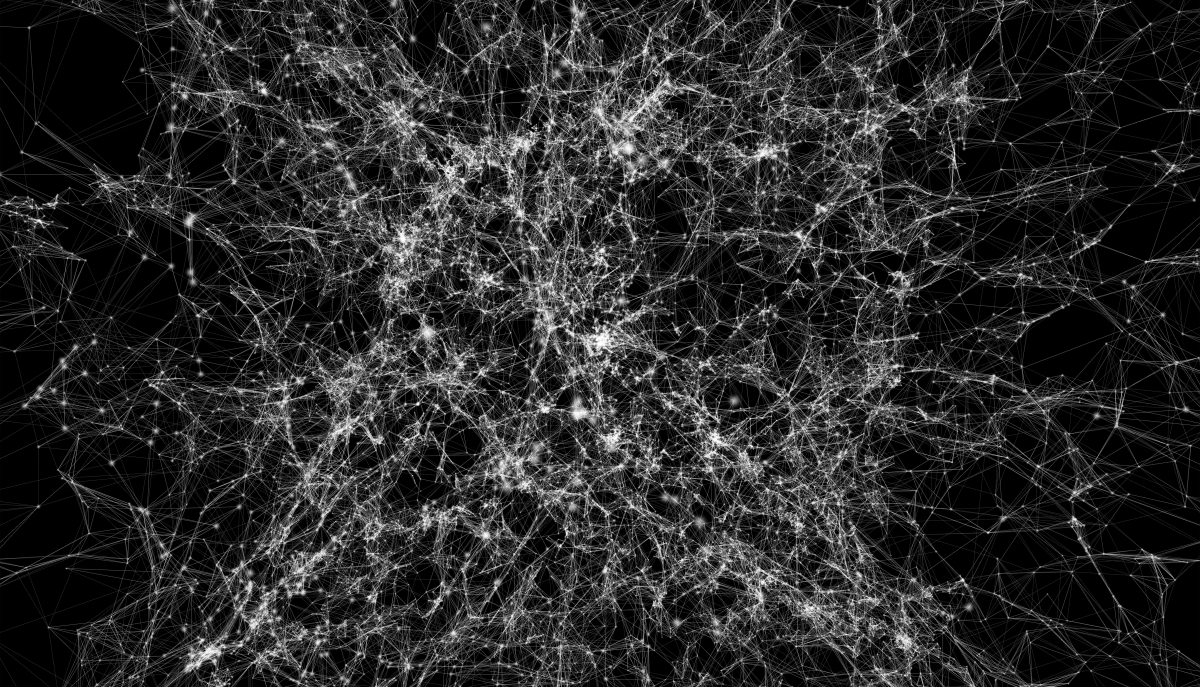 KOZMIKUS HÁLÓ, 2016 THE COSMIC WEB, 2016  K. Albrecht, A.-L. Barabási, B. C. Coutinho, A. Dey, L. Hernquist, P. Torrey, M. Vogelsberger: A kozmikus háló,„The Network Behind the Cosmic Web” című cikkből (arxiv.org, 2016. április 12.)  The Cosmic Web, by K. Albrecht, A.-L. Barabási, B. C. Coutinho, A. Dey, L. Hernquist, P. Torrey, and M. Vogelsberger, as published in “The Network Behind the Cosmic Web,” arxiv.org (April 12, 2016)