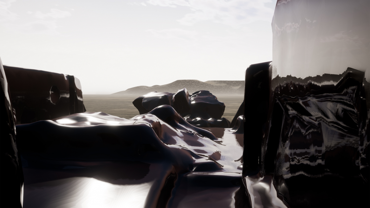 Carola Bonfili, 3412 Kafka - First Chapter, 2018. Production still (color, sound), dur. 8’25, CGI, VR (HTC Vive Pro). Sound project by Francesco Fonassi, graphic project by Imago Team, additional 3D models by Milos Belanec. Courtesy of the artist and Collezione Farnesina  /  Carola Bonfili, 3412 Kafka – Első fejezet, 2018. Állókép (színes, hanggal), hossz: 8’25, CGI, VR (HTC Vive Pro). Hang: Francesco Fonassi, grafikai tervezés: Imago Team, kiegészítő 3D modellek: Milos Belanec. A művész és a Collezione Far