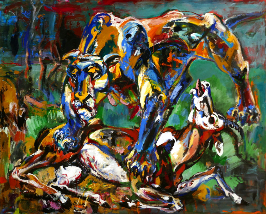 SIMONYI Emő: Préda / Prey, 2015 olaj, vászon / oil on canvas, 195 × 240 cm A művész tulajdona / Courtesy of the artist Fotó / Photo: Karlheinz ERDEL