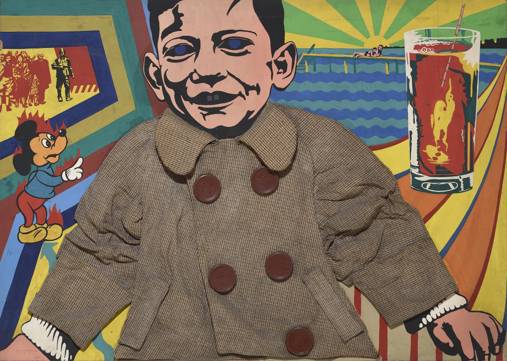 KEMÉNY György: Gyerekkori önarckép / Self-portrait as a Child, 1968 Wallkyd és vegyes technika, farostlemez / Wallkyd and mixed media on fibreboard; 140x100x8  Peter und Irene Ludwig Stiftung, Aachen, letét / Long-term loan from the Peter und Irene Ludwig Stiftung, Aachen, 2020