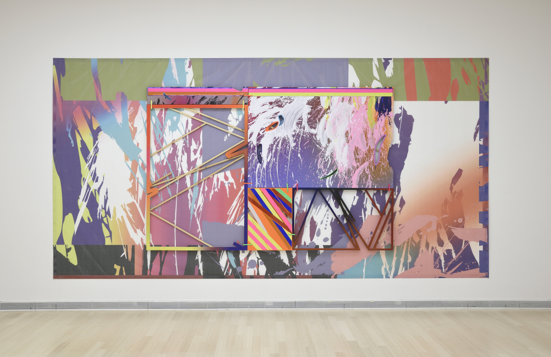 NEMES Márton: Holnap13 / Tomorrow13, 2019 acél, autófesték, akril, vászon, fényvisszaverő vinyl, foamex pvc, lézervágott perspex, tükörpapír, fa / acrylic, light reflective vinyl mirror board, lasercut perspex, foamex pvc, steel, carpaint, canvas, wood; 220x332  cm Vásárlás a Nemzeti Kulturális Alap hozzájárulásával / Purchased with assistance from the National Cultural Fund, 2020