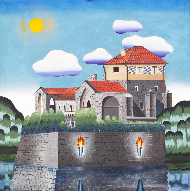 KERESZTESI Botond A középosztály kastélya | The Castle of Middle Class, 2015 akril, vászon | acrylic on canvas; 100 x 100 cm A művész és a Longtermhandstand jóvoltából | Courtesy of the artist and Longtermhandstand