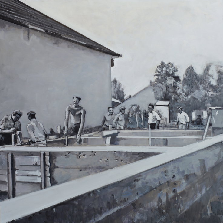 NEMES Csaba: Építkezés (Apja neve: Nemes Csaba című sorozatból) | Construction (from the series Father's Name: Csaba Nemes), 2009  olaj, vászon | oil on canvas; 200 x 200 cm  A művész jóvoltából | Courtesy of the artist