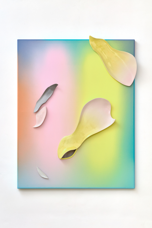 Márton Nemes Law of Attraction 06, 2024 porcelain, acrylic, canvas, wood, plywood 73 x 52 cm // Photo: Dávid BIRÓ, Krisztina BILÁK © Ludwig Museum – Museum of Contemporary Art