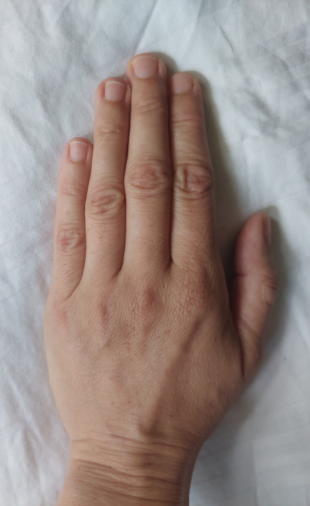 Tarr Hajnalka keze. Az installációhoz az első képet/kezet maga a művész adja hozzá