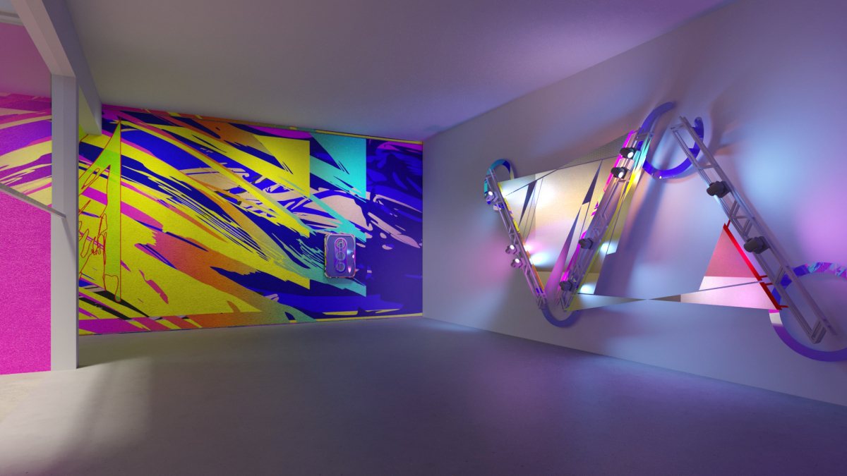 Nemes Márton: Látványterv a Techno Zen című kiállításhoz az Inside Outside című művel Render: Tóth Bernadett