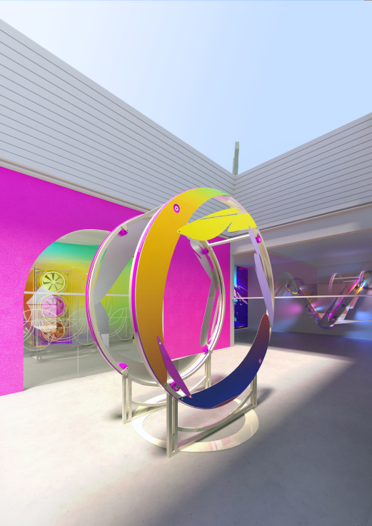 Nemes Márton: Látványterv a Techno Zen című kiállításhoz a Superposed című művel Render: Tóth Bernadett