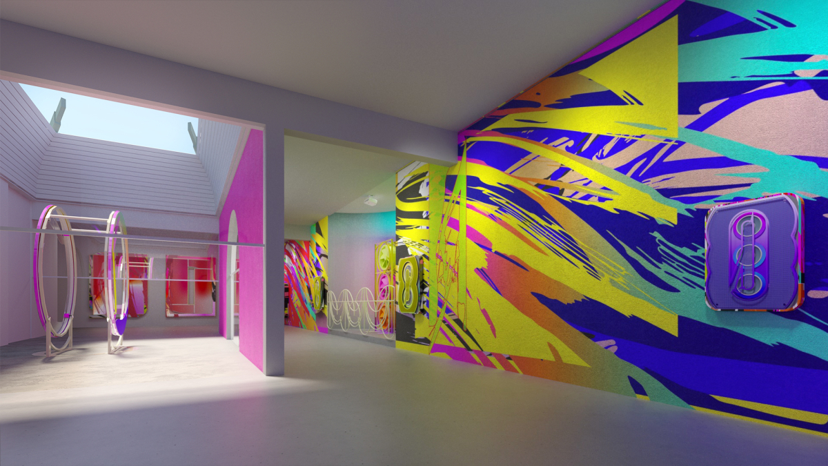 Nemes Márton: Látványterv a Techno Zen című kiállításhoz render: Tóth Bernadett